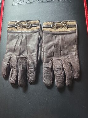 Coach Brown Leather Driving Gloves with Signature Horsebit Trim